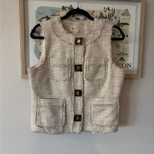 Micheal Kors Chic Cream Tweed Vest with Gold Accents